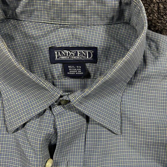 Lands’ End Button-Down Shirt Men’s 16.5-33 Blue Micro Check Long Sleeve Vintage - Picture 3 of 7
